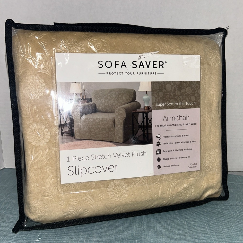 Sofa Saver 1 Piece Stretch Textured Slipcover Up To 48" Wide Light Yellow